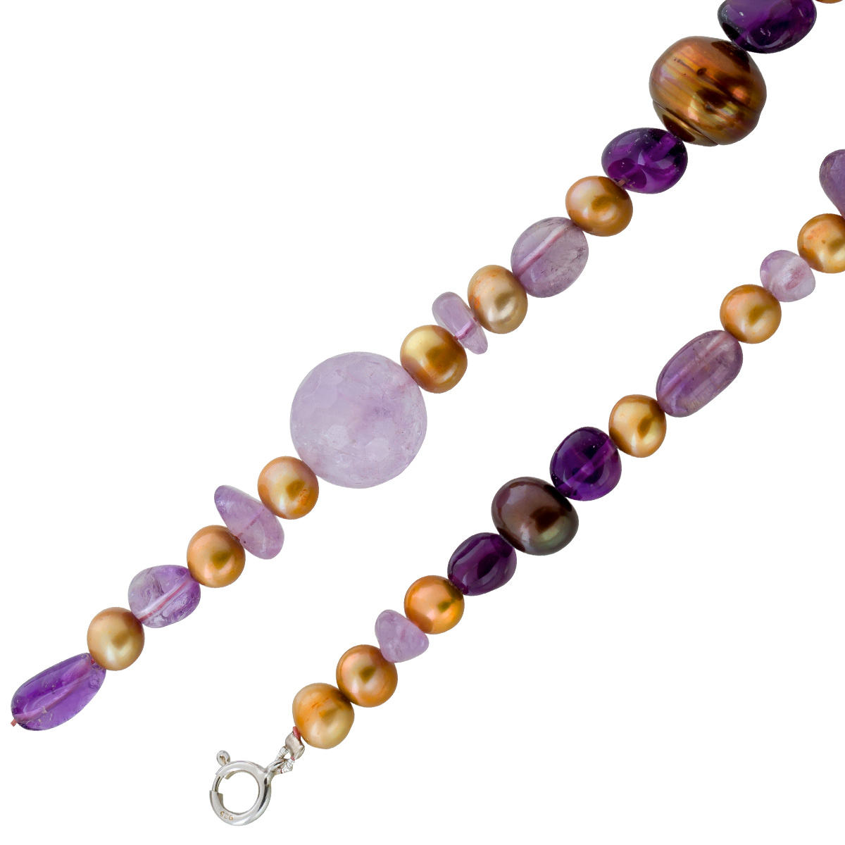 Perlenkette Natur Amethyst Edelsteine Süßwasserperlen 90