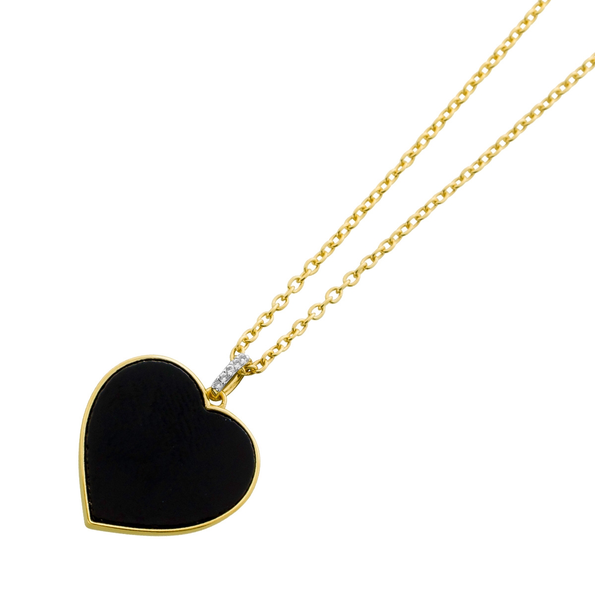 Onyx Heart Necklace Gold Plated Silver Black Gemstone 2.3ct White Topaz 47