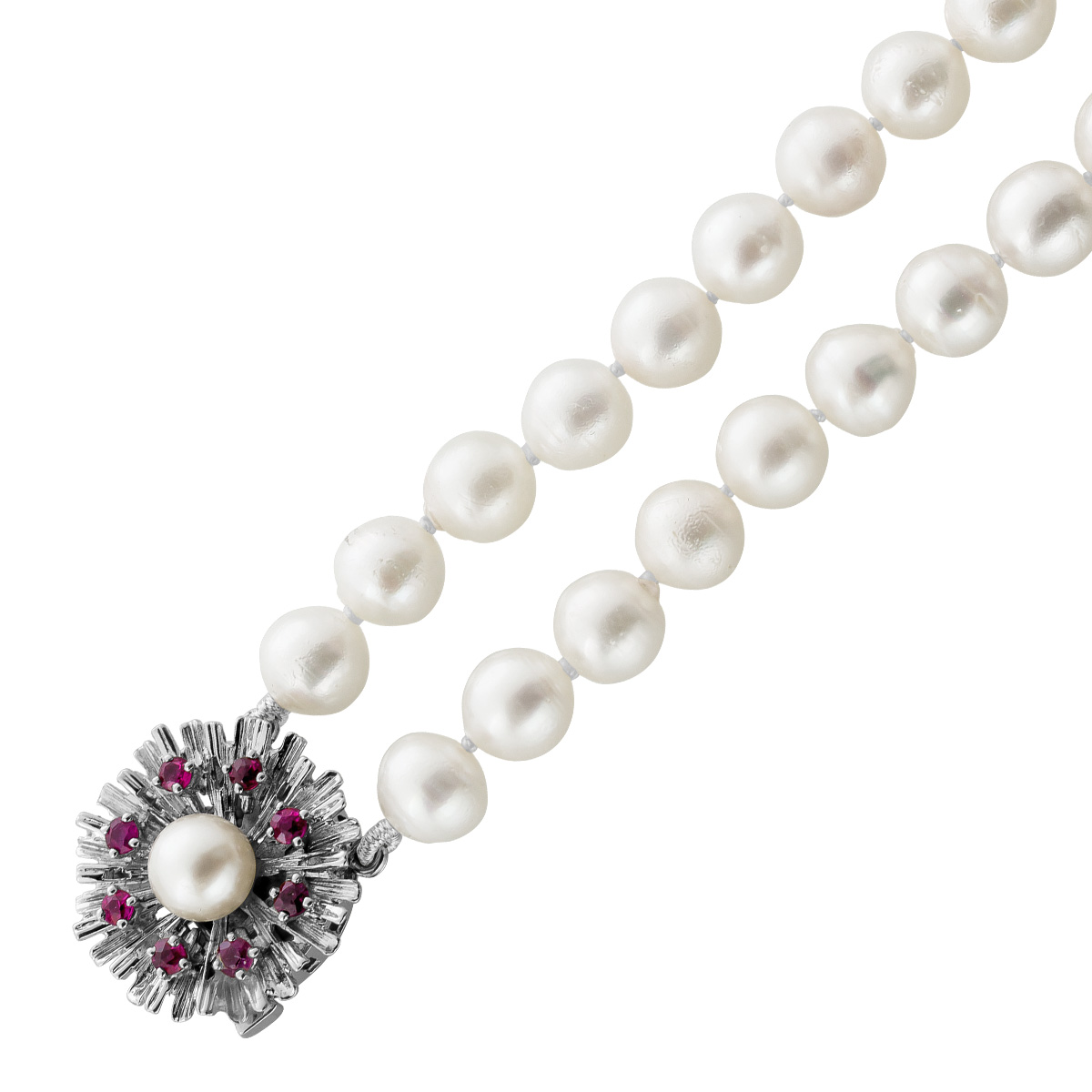 Perlenkette Akoyaperlen rote Rubine 0.80ct Weißgold 585 14K 44