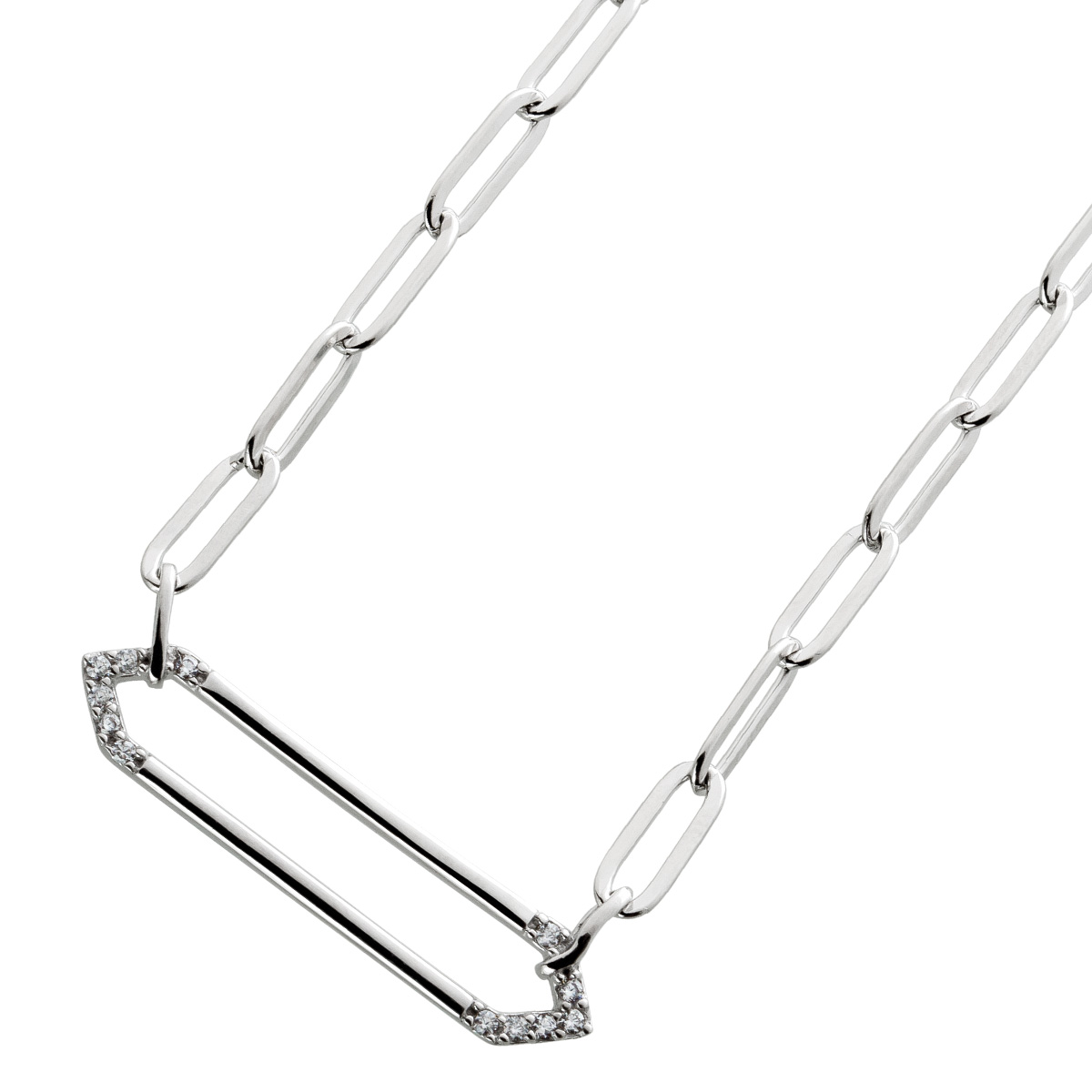 Paperclip Kette Silber 925 weiße Zirkonia 38 Paperclip Kette Silber 925 weiße Zirkonia 38