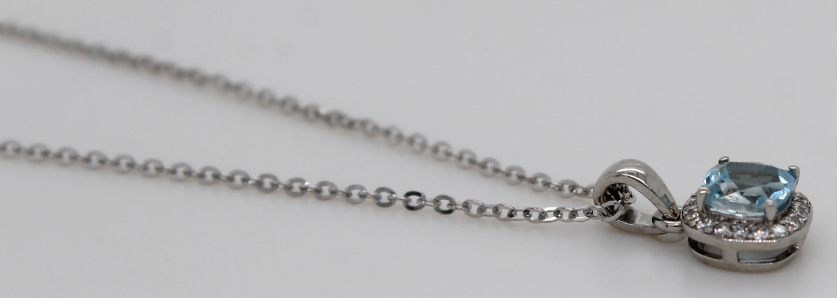 Diamond Chain Pendant Platinum 950 Natural Aquamarine Diamonds 0.09ct 45