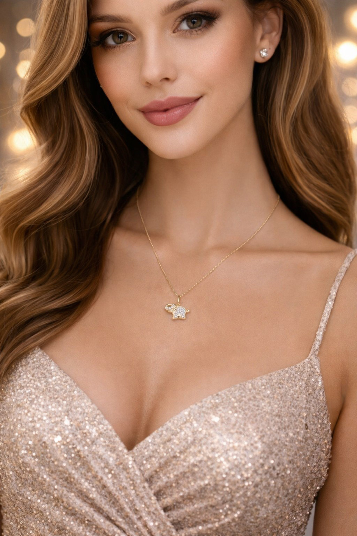 Elephant pendant collier Gold 375 9K natural diamonds 45