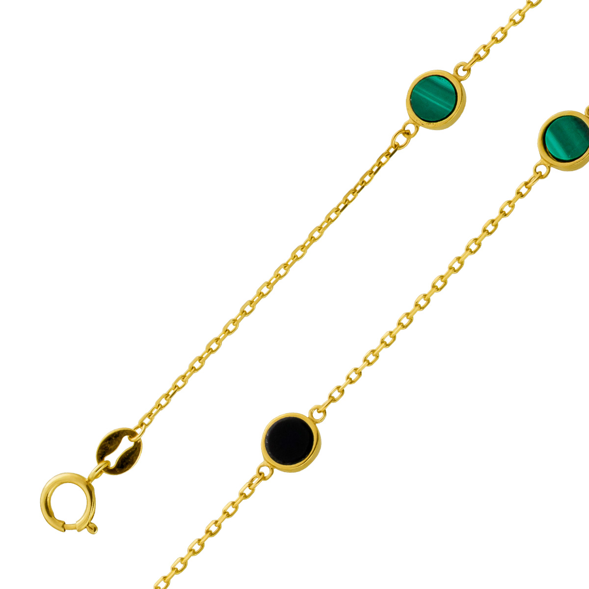 Ankerketten Armband Gold 333 8K Malachit Onyx Edelsteine 19