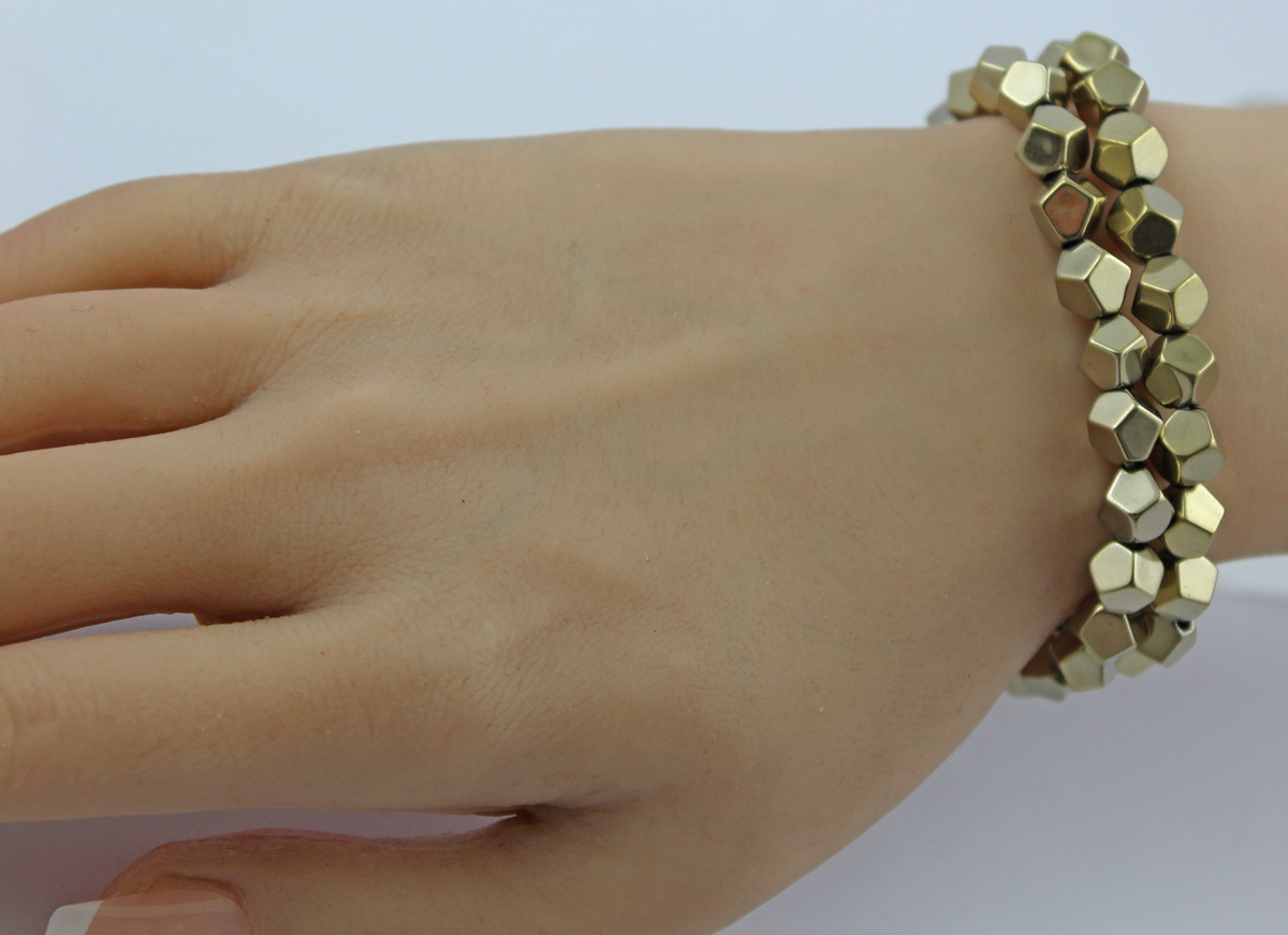 Pyrite Bracelet Set Gold Shimmer Natural Gemstones Flexible 18