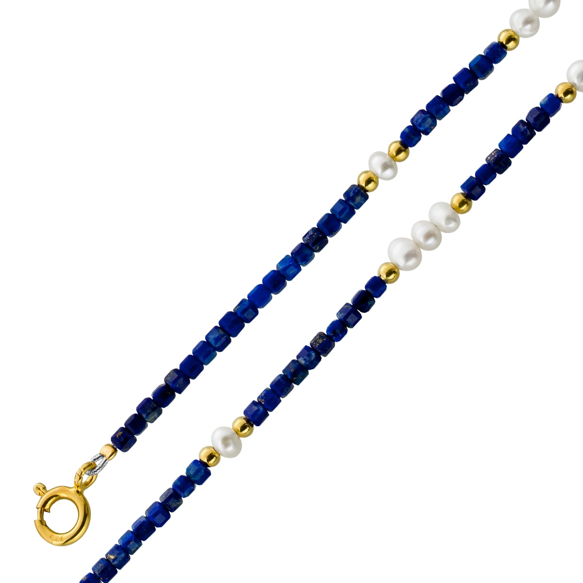 Perlenkette 47cm Süßwasserperlen Natur Lapislazuli 47