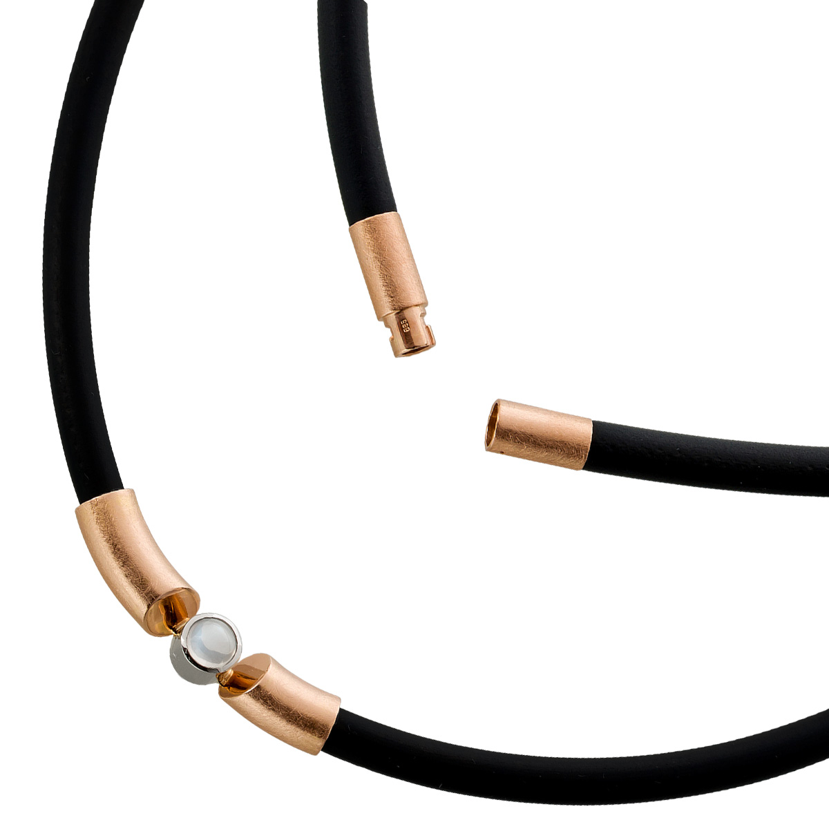 Mondstein Collier Rosegold 585 14K weißer Edelstein 1.2ct Kautschuk 45