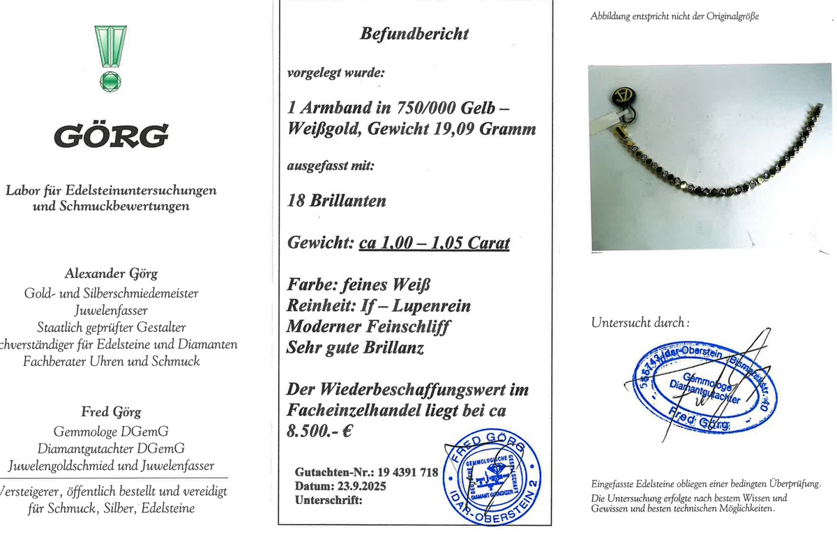 Brilliant Bracelet Gold White Gold 750 18 Carat Brilliants 1.00ct Loupe Clean 18