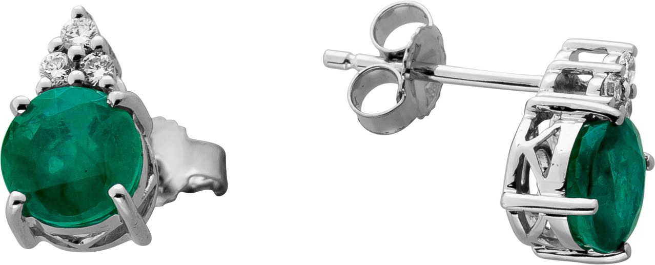Smaragd Ohrstecker Weißgold 585 14K grüne Edelsteine Lab Grown Diamanten