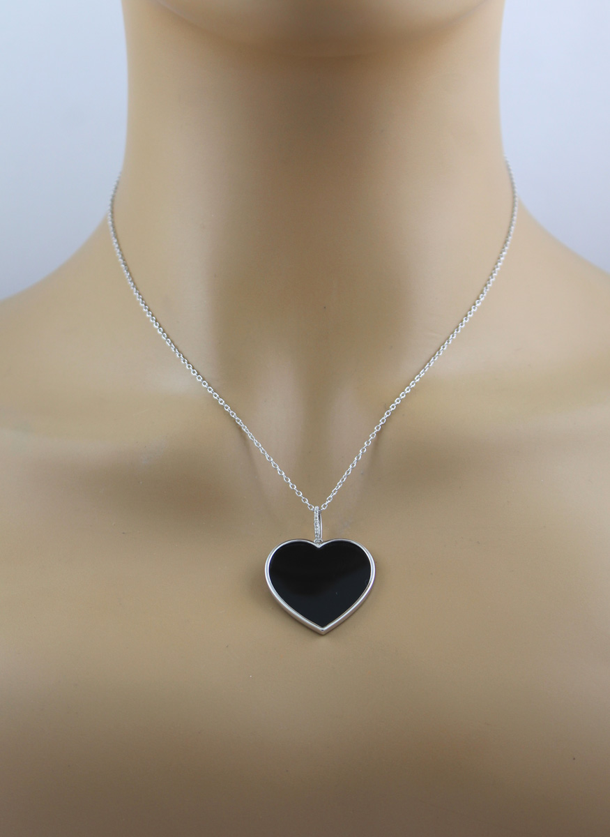 Onyx Topaz Heart Necklace Silver 925 Natural Gemstones 47