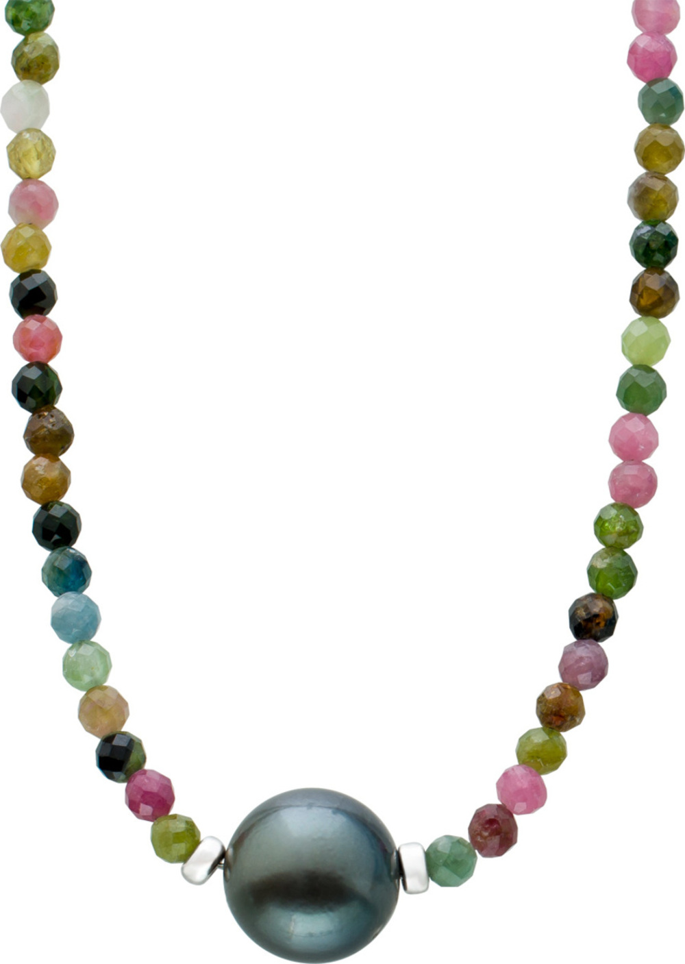 Turmalin Collier bunte Natur Edelsteine Tahitiperle Silber 925 38