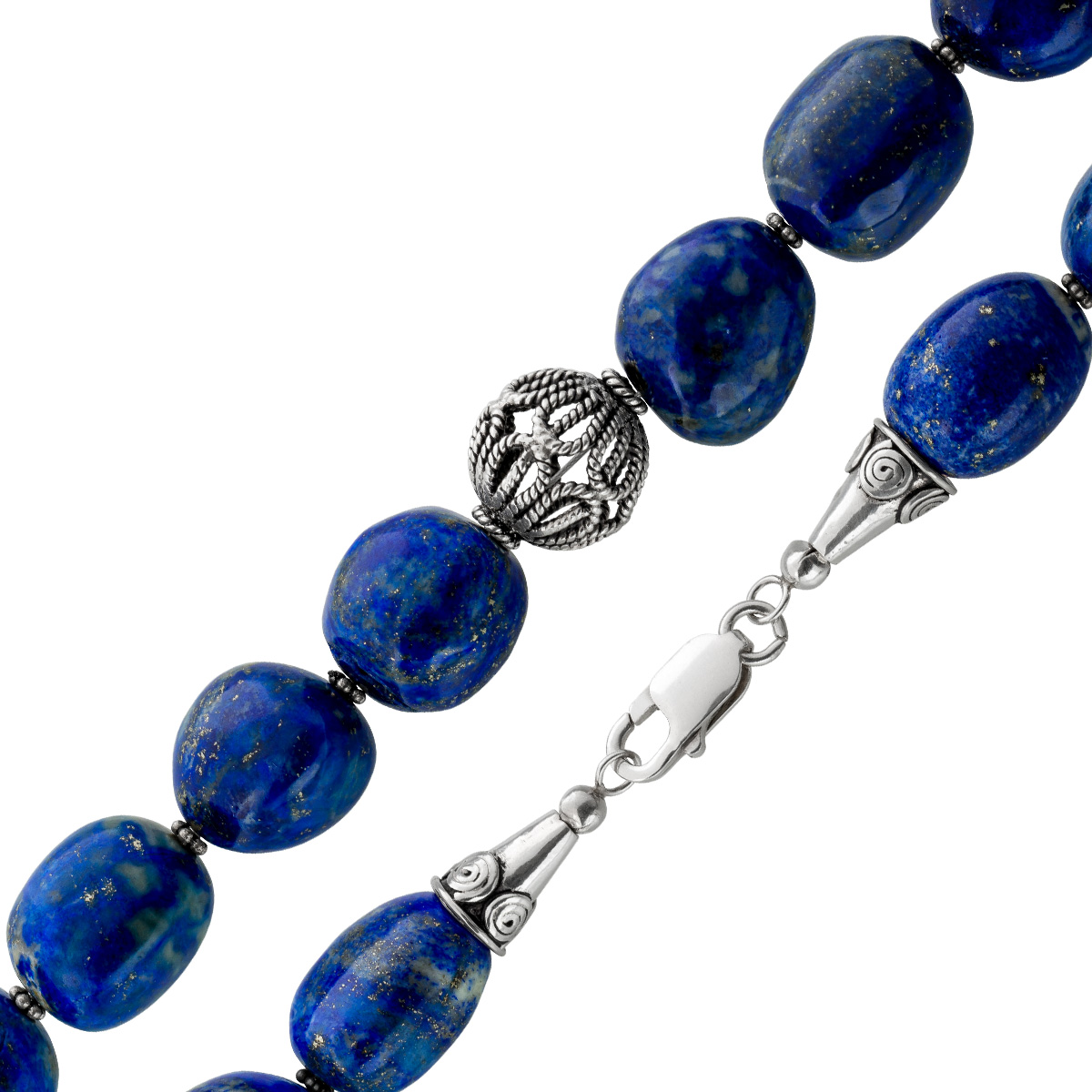 Lapislazuli Kette blaue Edelsteine Silber 925 Antikschmuck 51