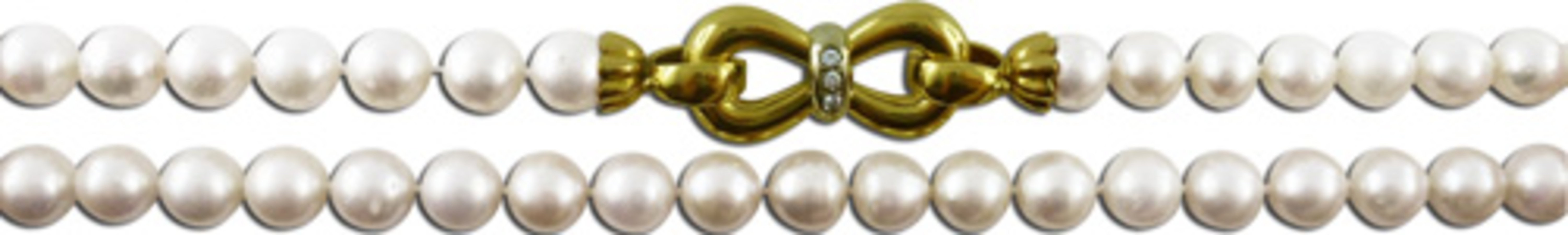 Perlenkette 87cm Gold 18K Akoyaperlen Diamanten 0.18ct. 87