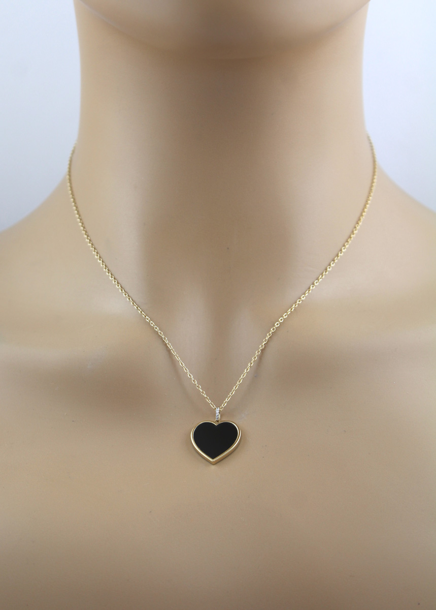 Onyx Heart Necklace Gold Plated Silver Black Gemstone 2.3ct White Topaz 47
