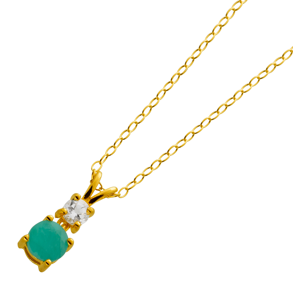 Topaz Chain Pendant Silver 925 Gold-plated Green Natural Emerald Gemstone 42