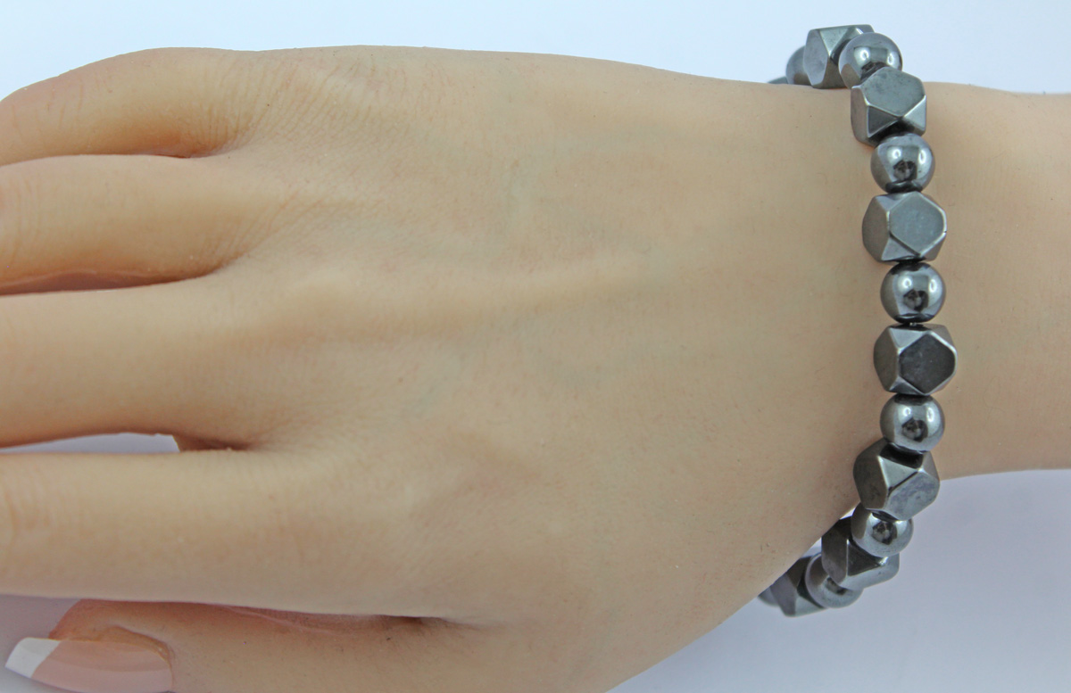 Hematite Bracelet Black Natural Gemstone Flexible 21