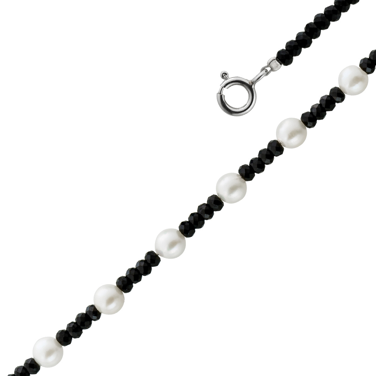 Spinell Halskette schwarze Natur Edelsteine Akoyaperlen 5mm 45