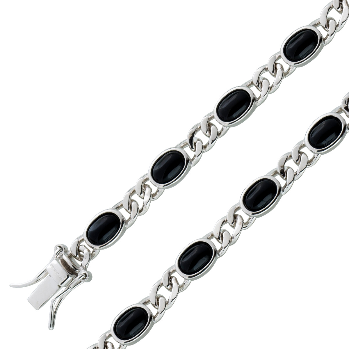 Armband Silber 925 rhodiniert 12 echte Onyx poliert 21 Armband Silber 925 rhodiniert 12 echte Onyx poliert 21