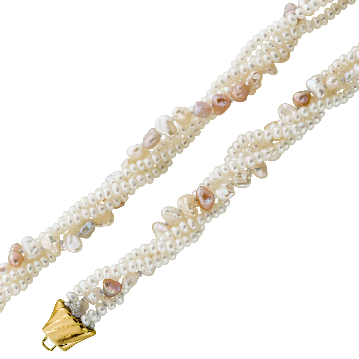 Perlenkette 44cm japanische Biwaperlen 8-4mm Gold 585 14K 44