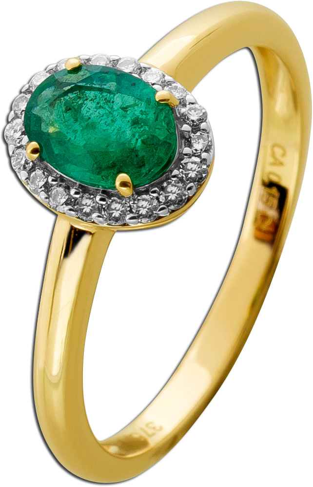 Smaragd Ring Gold 375 9K Sambia Smaragd Lab Grown Diamanten 0.15ct 19