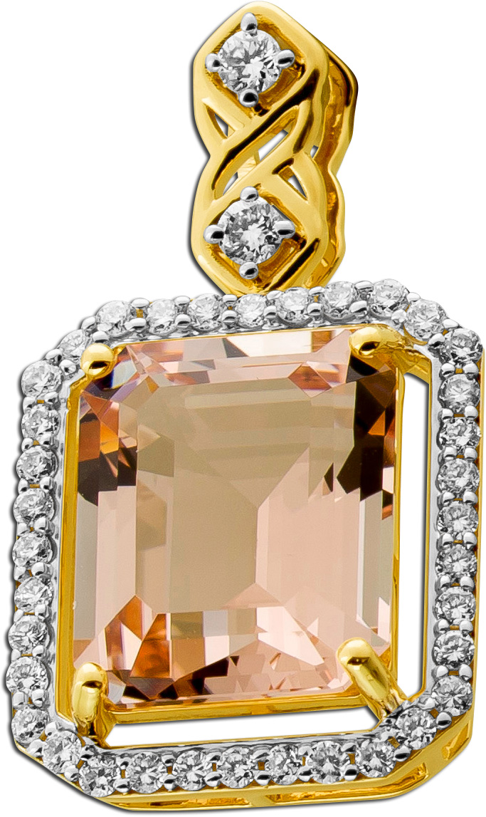 Diamant Anhänger Gold 585 14K Natur Morganit Labor Diamanten 0.45ct