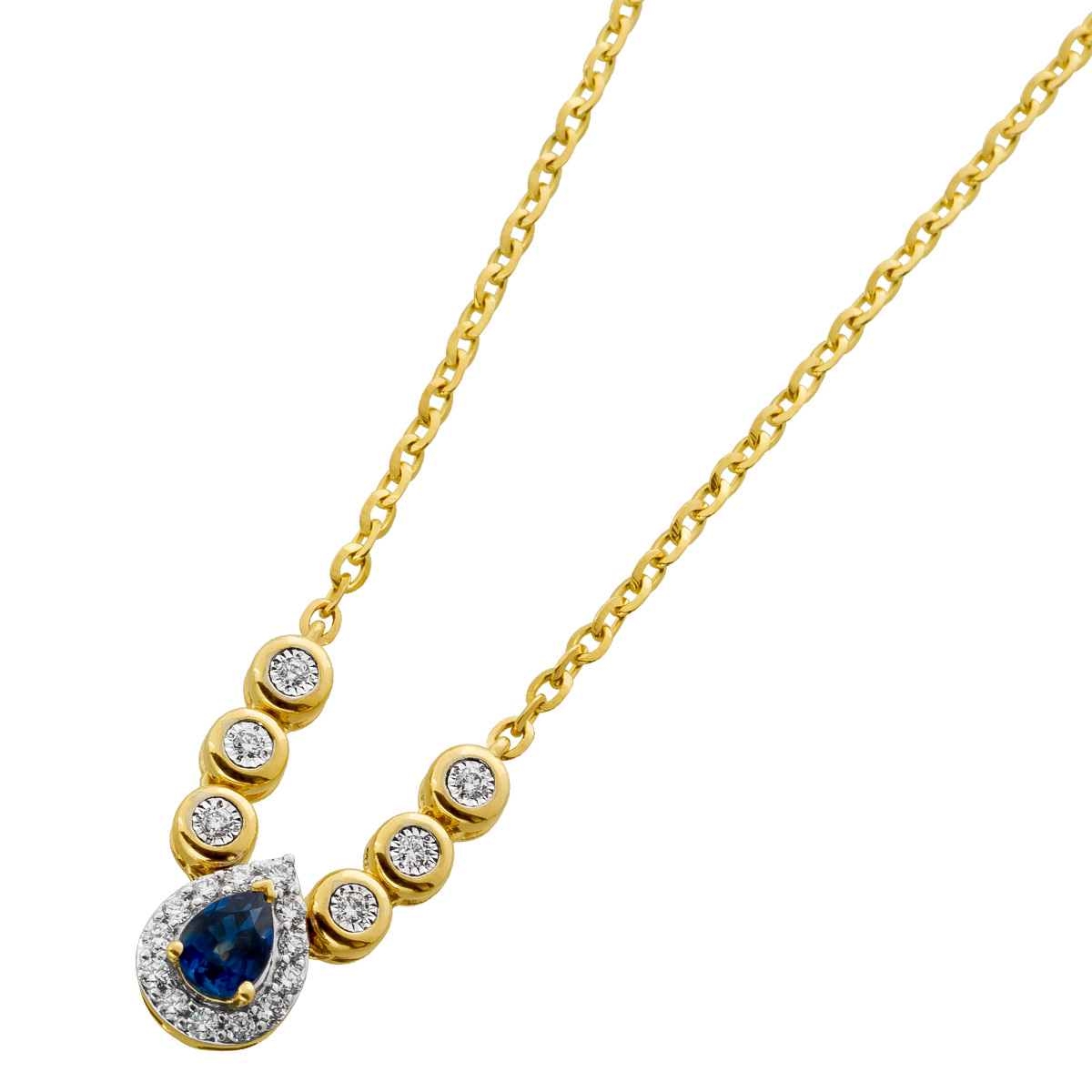 Brillant Saphir Kette Gelbgold 585 14K natürliche Edelsteine 47
