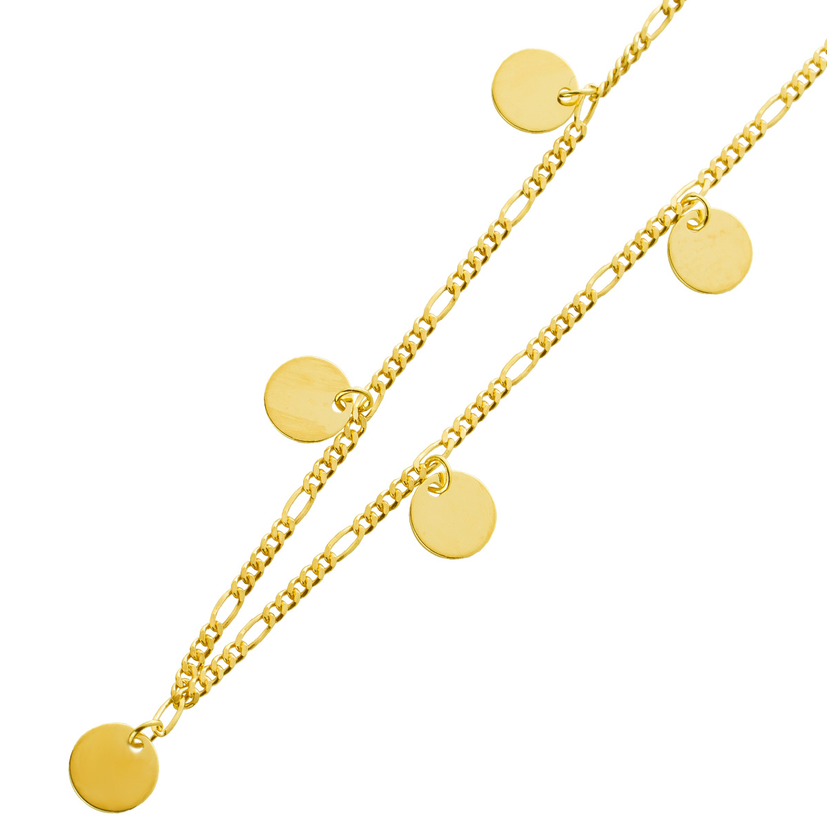 Figarokette 1,5mm Gelbgold 375 9 Karat runde Plaettchen diamantiert 38