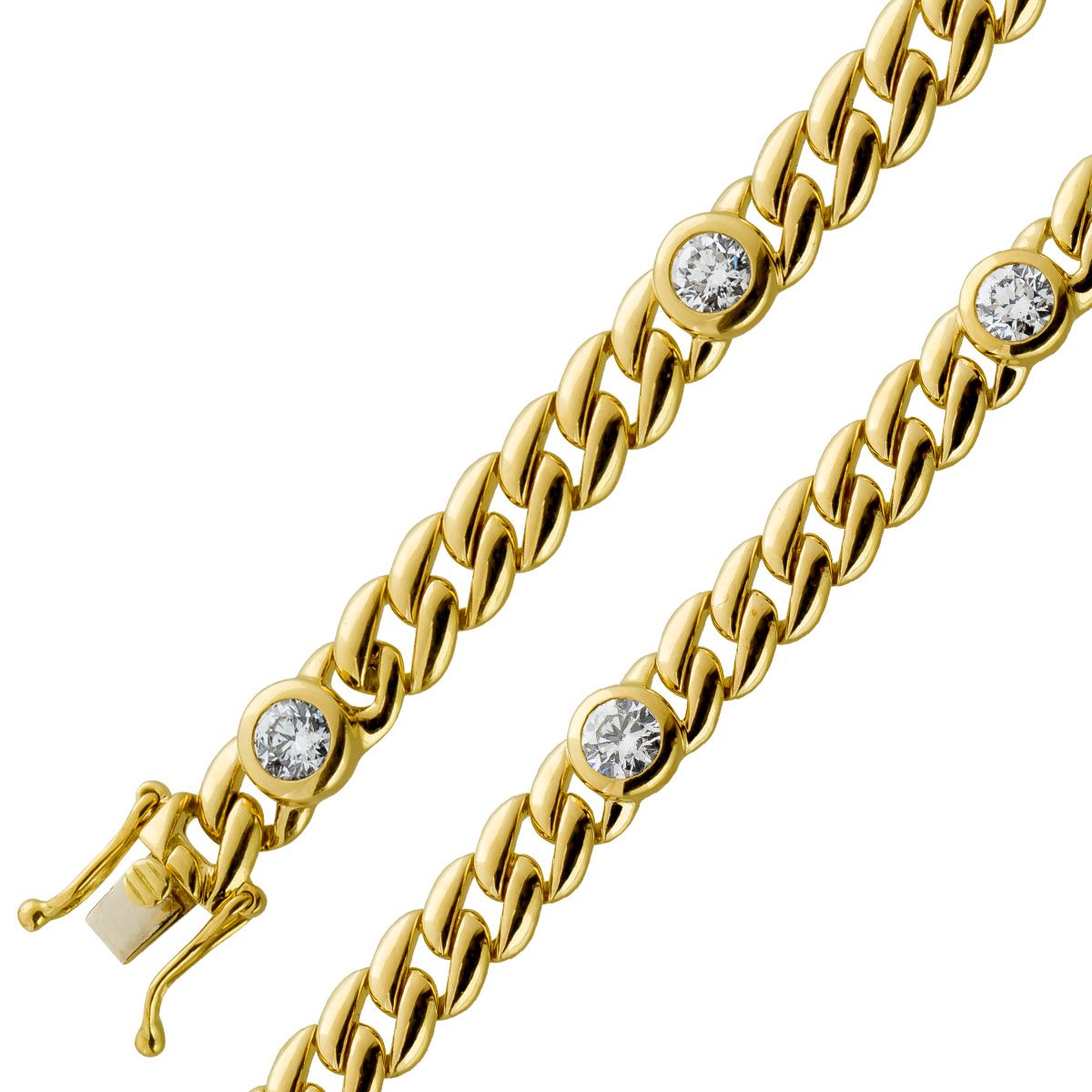 Panzerarmband Cuban Gelbgold 585 14K Brillanten 1.75ct TW VSI 21
