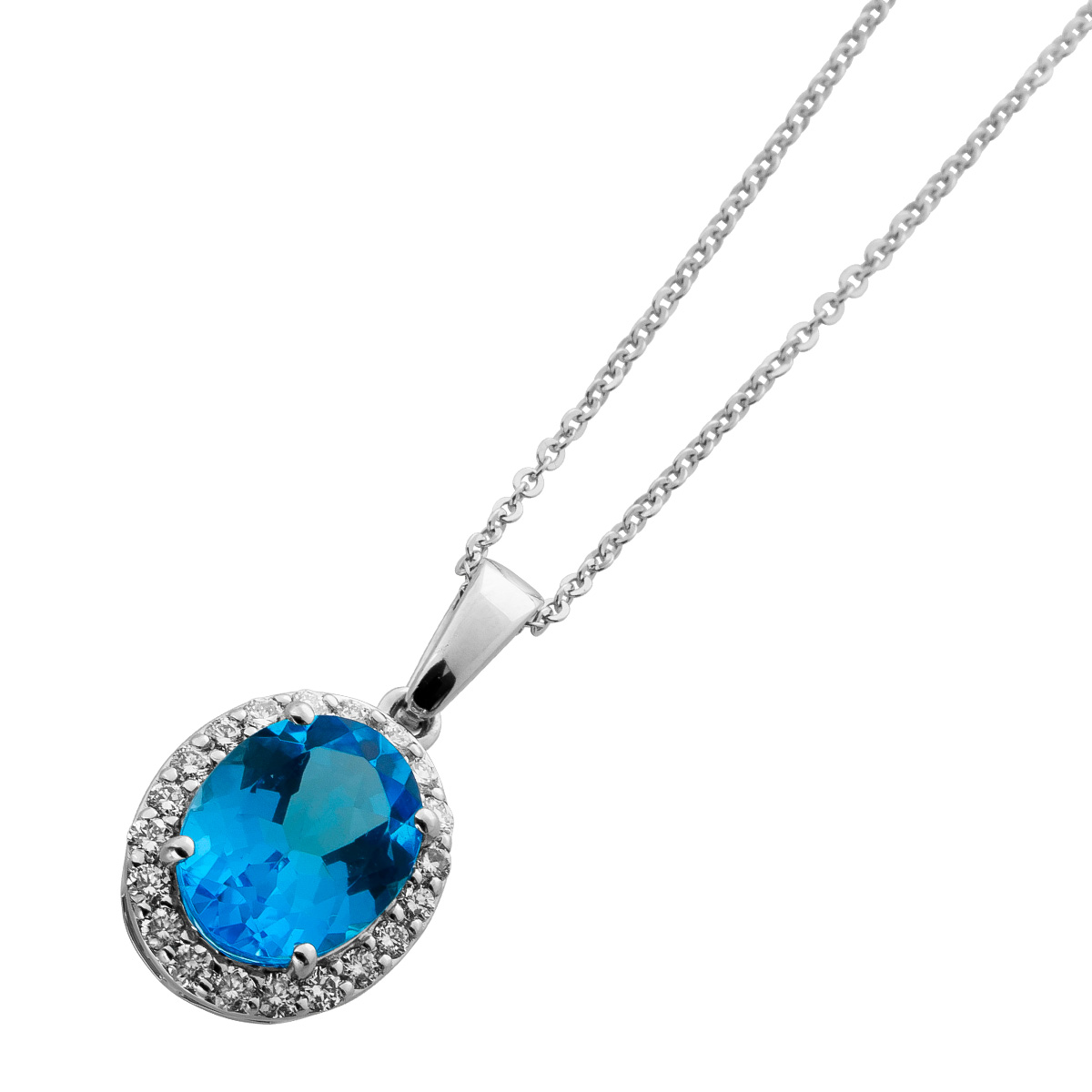 Platinum Chain Pendant Platinum 950 water-blue Blue Topaz Brilliants 0.3ct 45