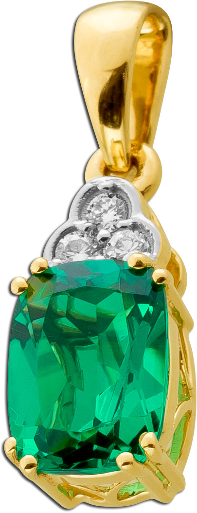 Smaragd Anhänger Gelbgold 585 14K Labor Smaragd Lab Grown Diamanten
