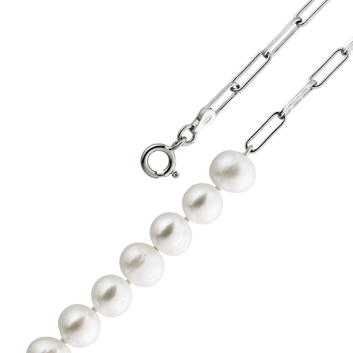 Perlenkette 925 Silber Süßwasserzuchtperlen 7,5-8,5mm 55 Perlenkette 925 Silber Süßwasserzuchtperlen 7,5-8,5mm 55