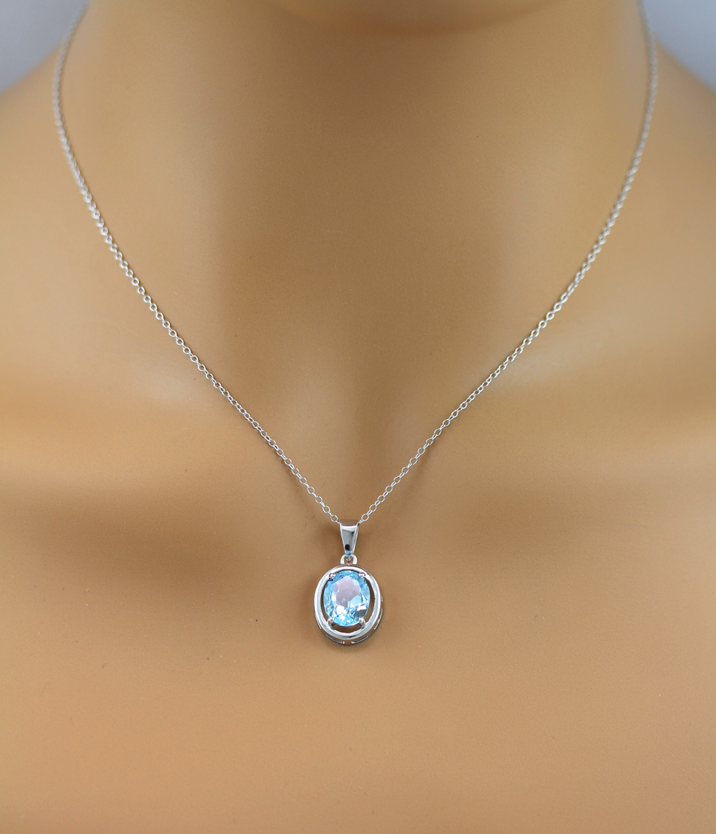 Blue Topaz Collier Silver 925 Blue Natural Gemstone 42