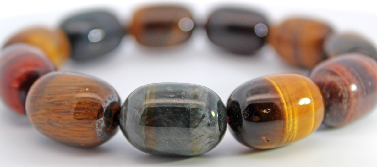 Tiger's Eye Bracelet Brown Wine-Red Natural Gemstones Flex 18