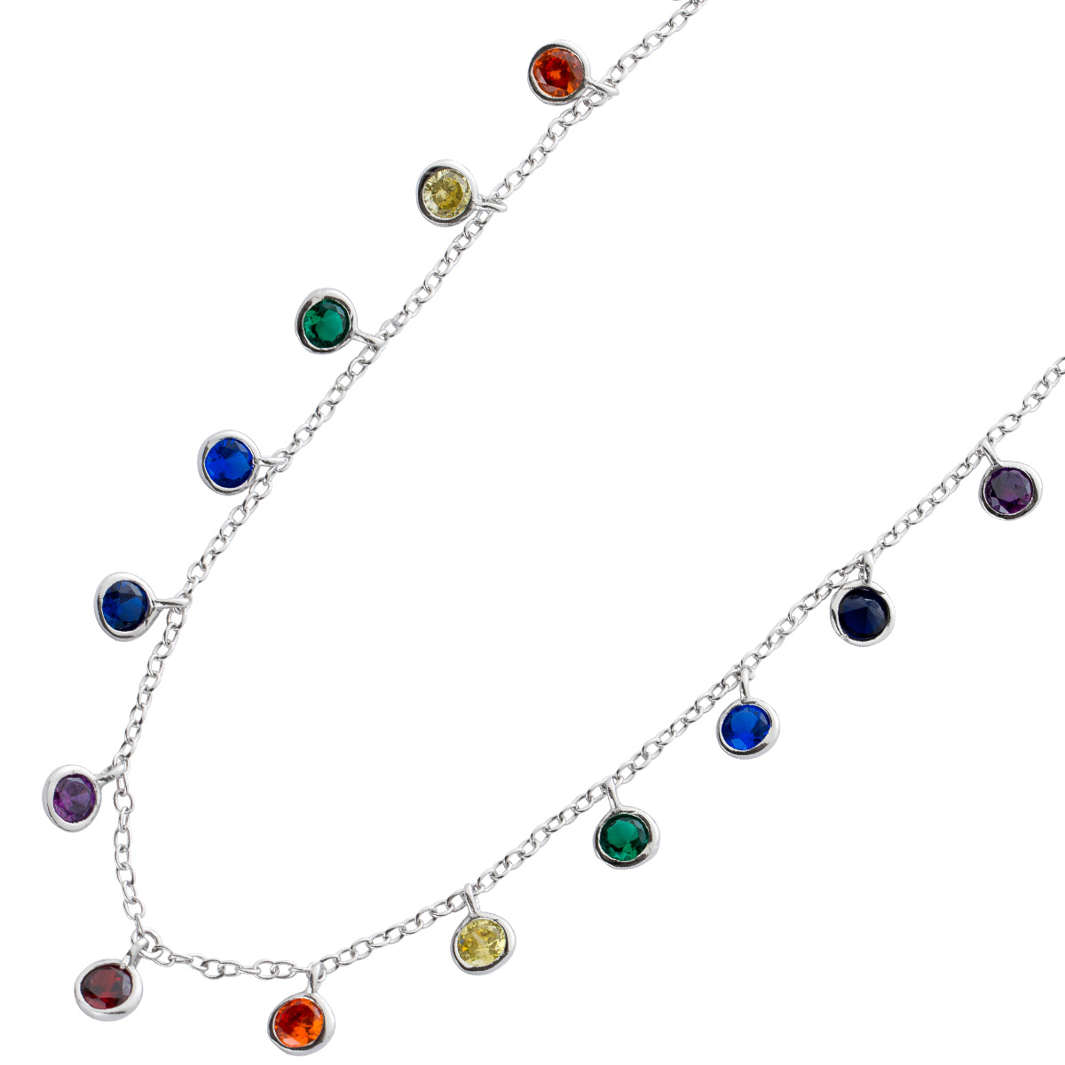 Halskette Silber 925 bunten Zirkonia Steine 38