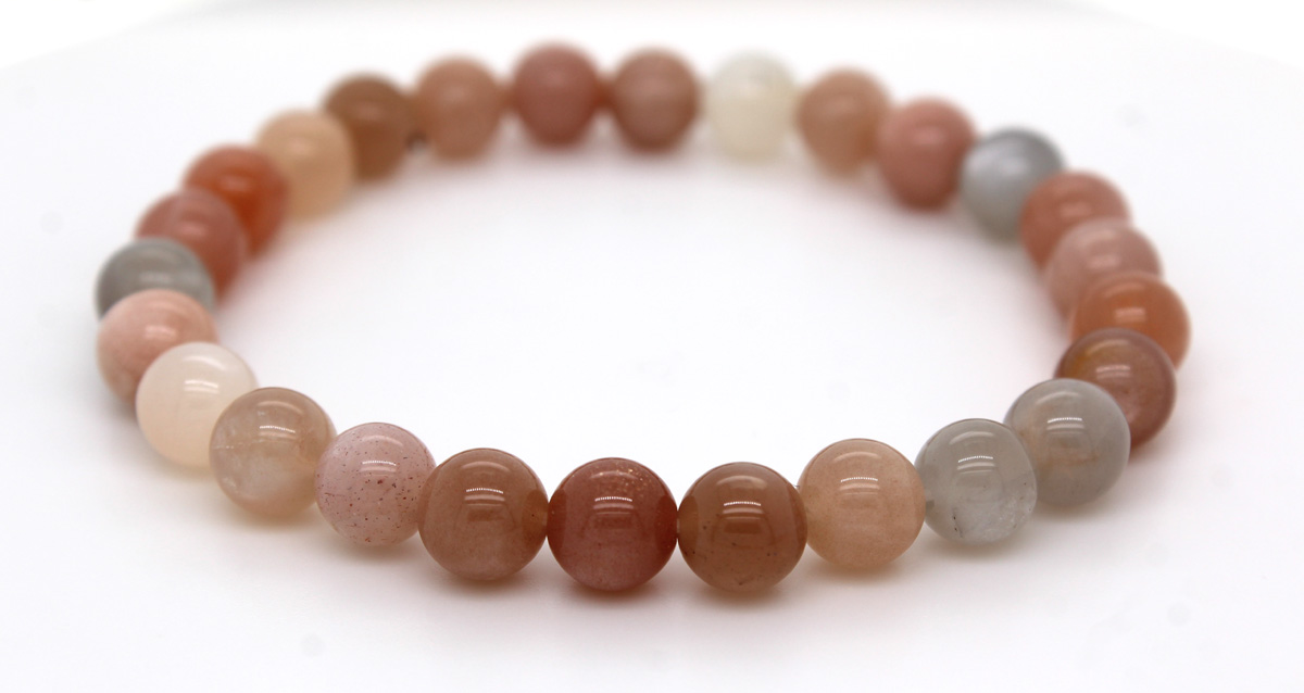 Moonstone Bracelet Gray Brown Red Spheres 8mm 19