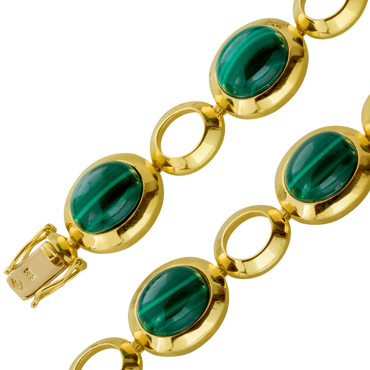 Malachit Armband Gold 585 14k grüne Edelsteine 45ct 19