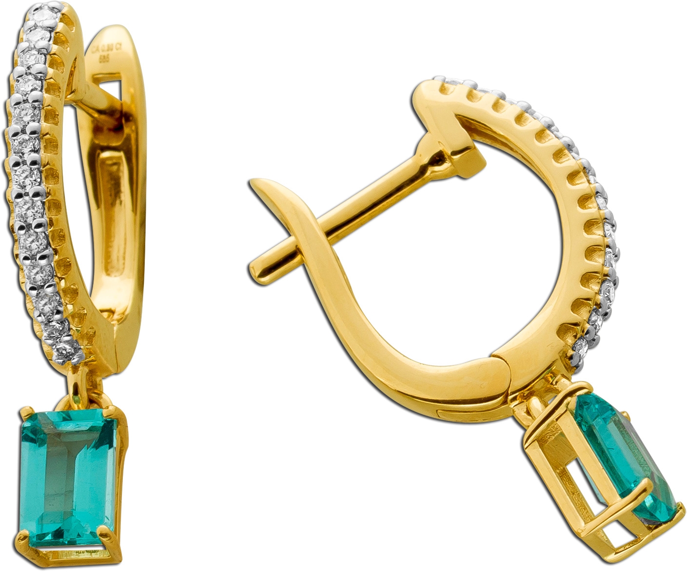 Brillant Creolen Gold 585 14K nat Apatit Edelsteine Lab Grown Diamanten