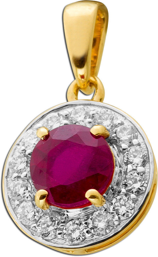 Rubin Anhänger Gelbgold 585 14K roter Edelstein Lab Grown Diamanten