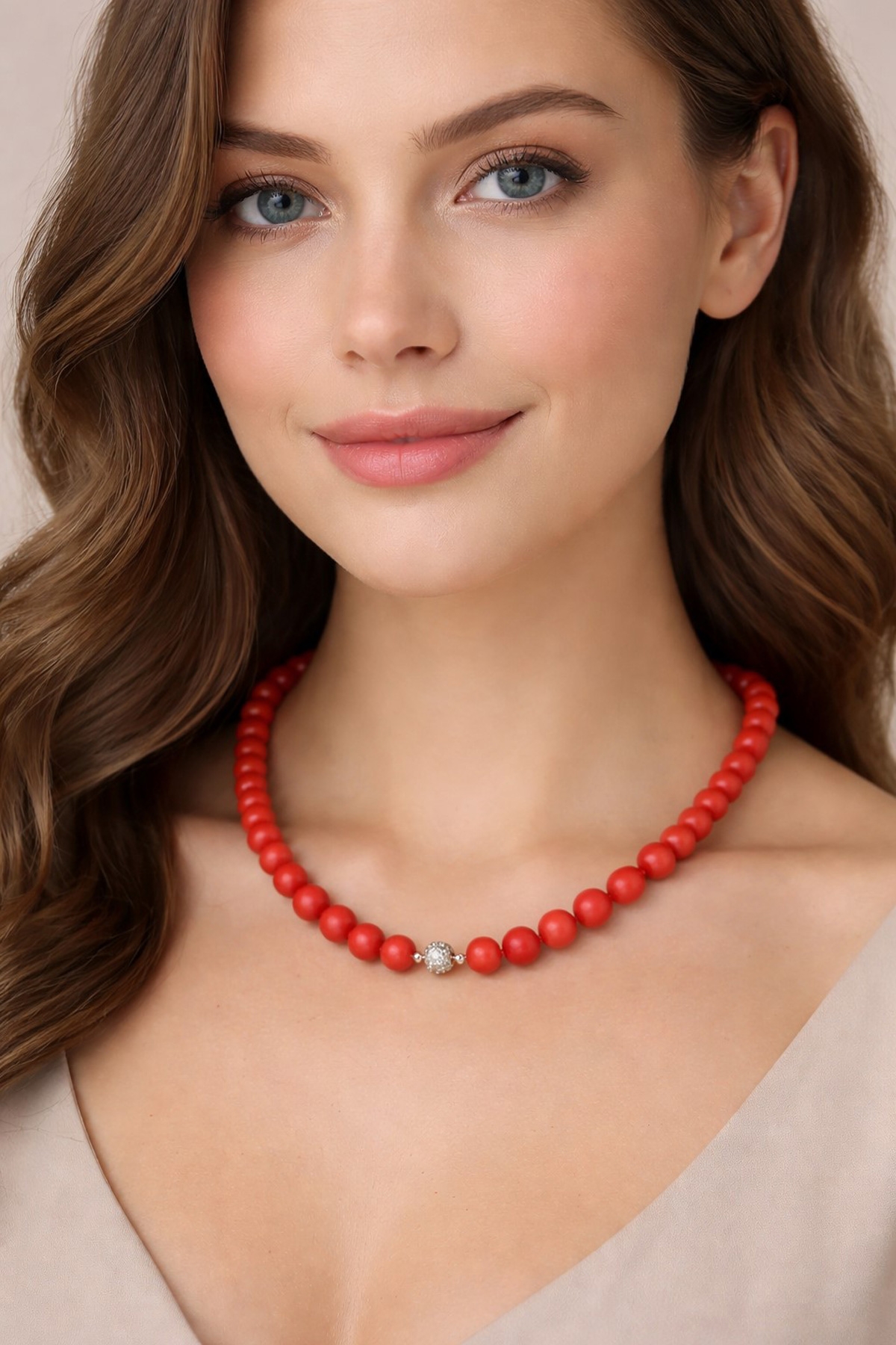 Coral Collier White Gold 14K Diamonds Sardinian Coral Antique 41