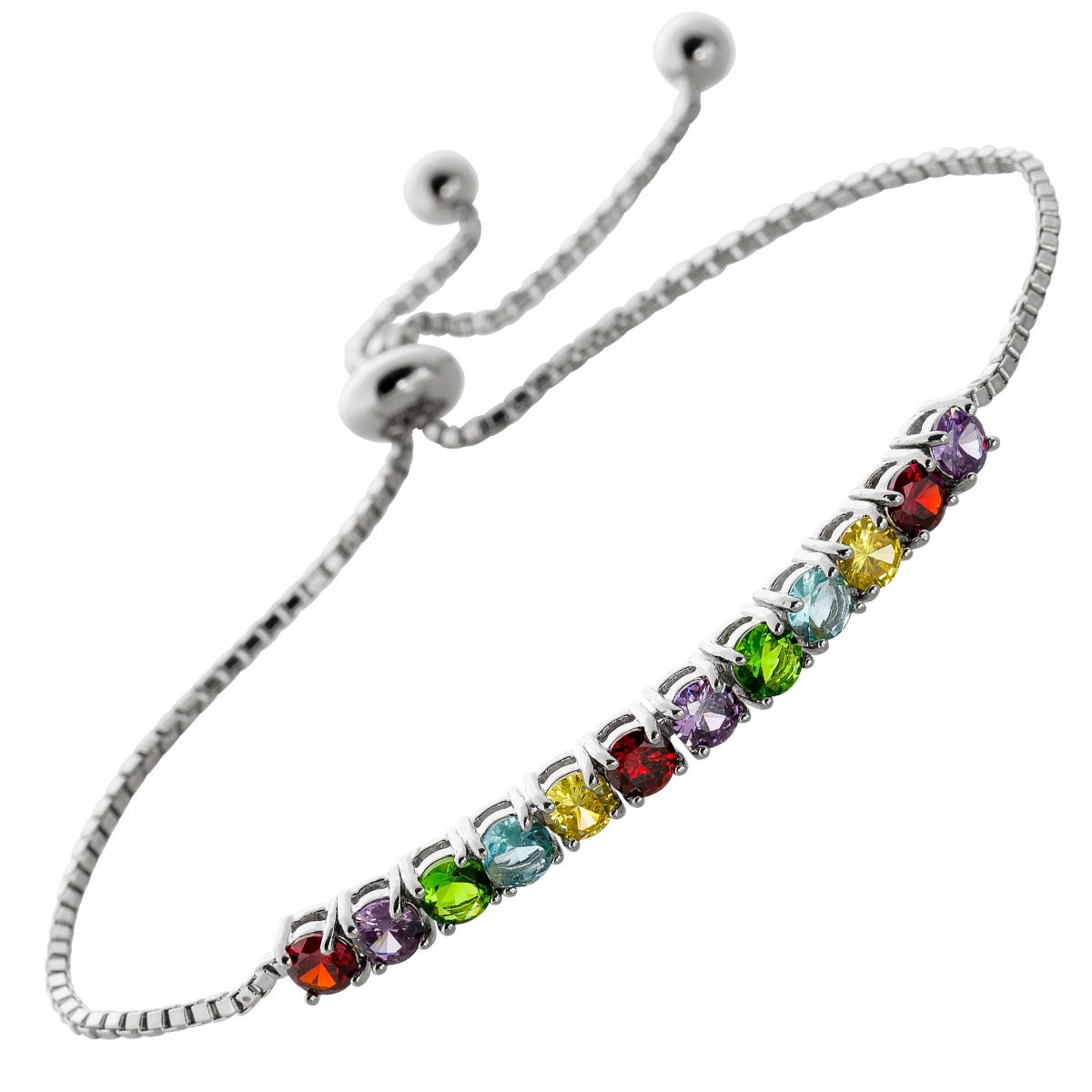 bolo Armband Silber 925 verstellbar17.22cm rhodiniert 12 bunte Zirkonia 25 bolo Armband Silber 925 verstellbar17.22cm rhodiniert 12 bunte Zirkonia 25