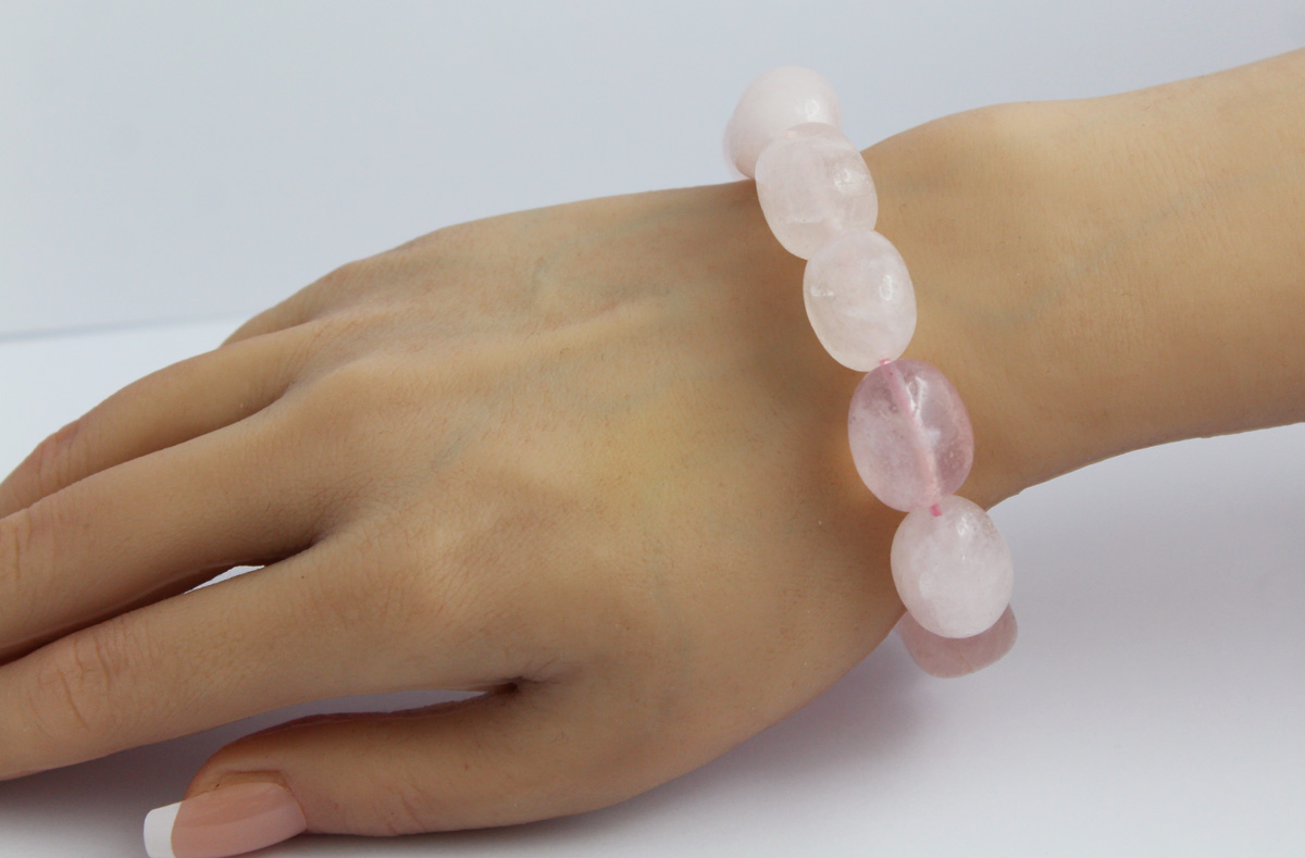 Rose Quartz Gemstone Bracelet pink gemstone nuggets flexible
