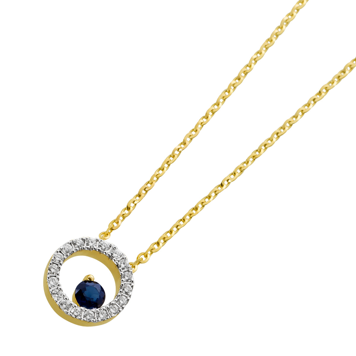 Happy Lady Kette Gold 585 14K Saphir Diamanten Natur Edelsteine 45