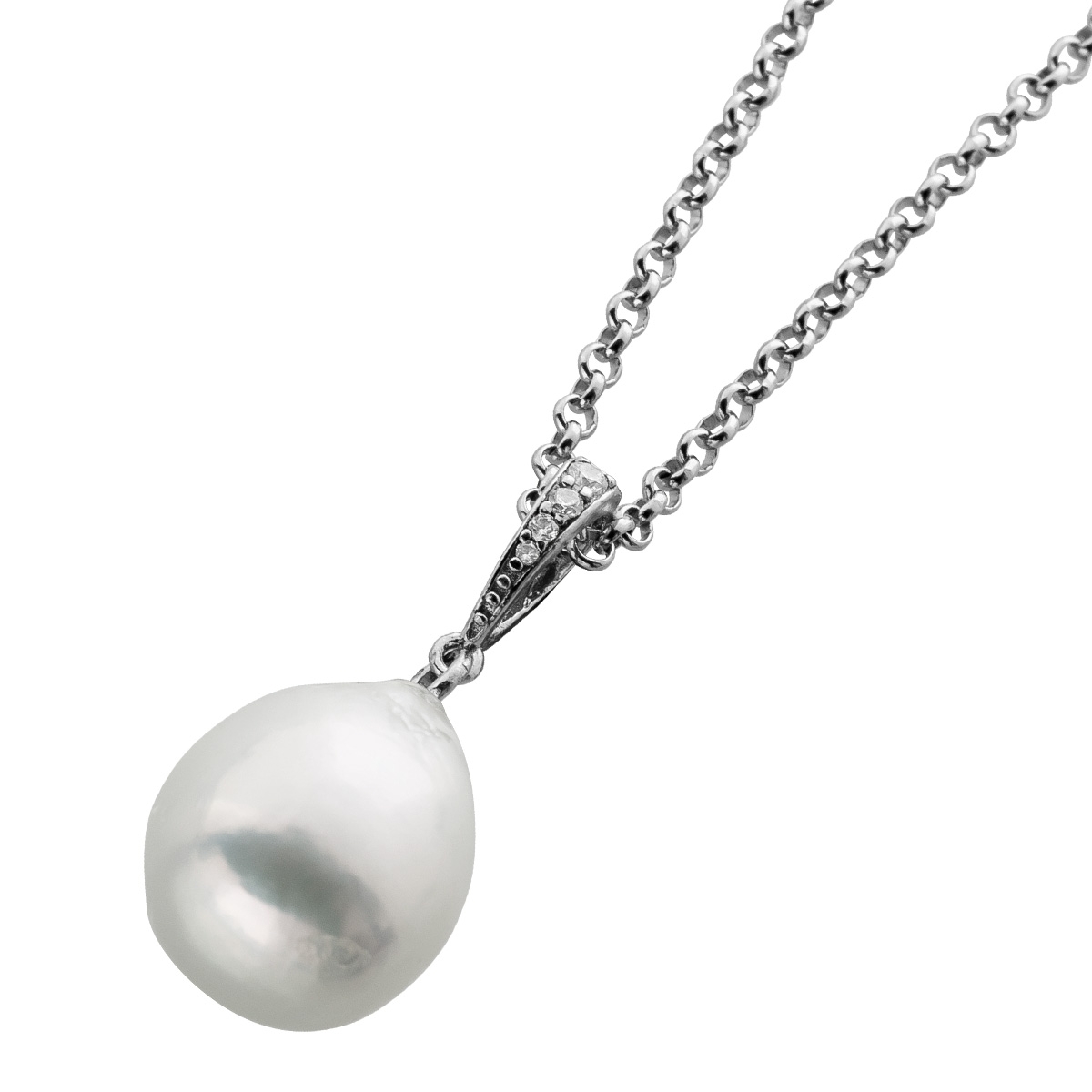 Erbskette Silber 925 Edison Perle weiße Zirkonia Steine 47