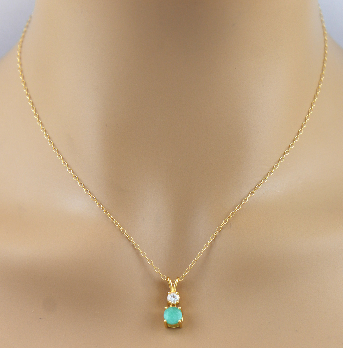 Topaz Chain Pendant Silver 925 Gold-plated Green Natural Emerald Gemstone 42