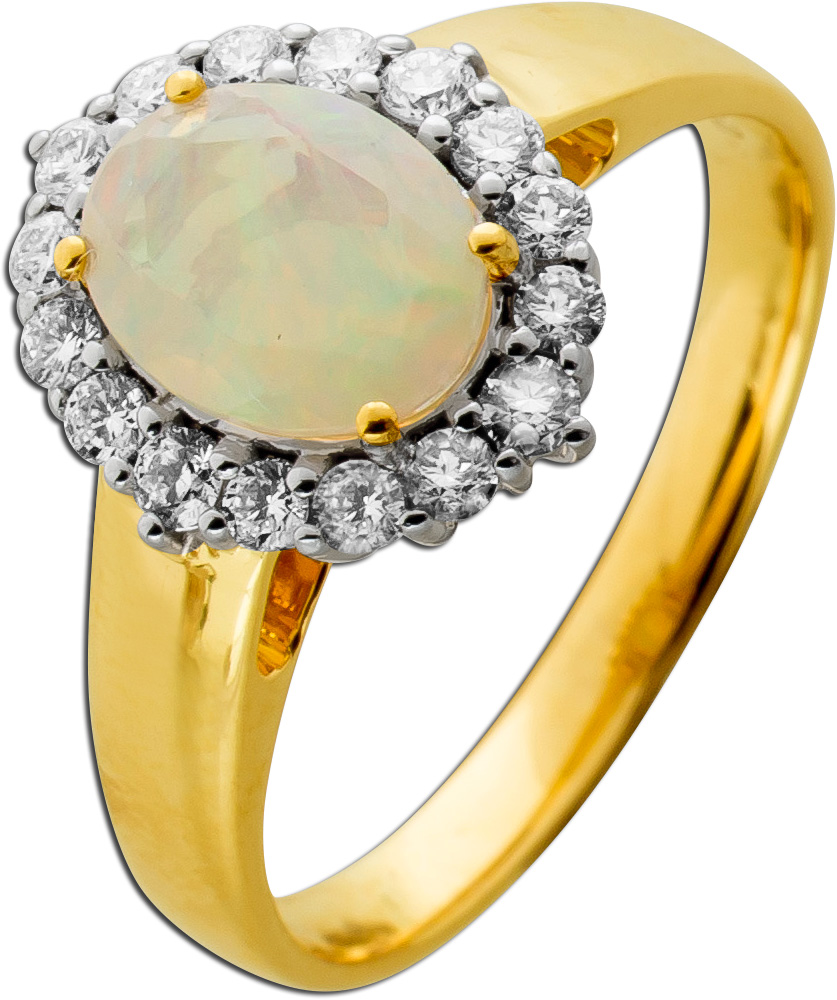 Opal Ring Gelbgold 585 orange roter Edelstein Lab Grown Diamanten 19