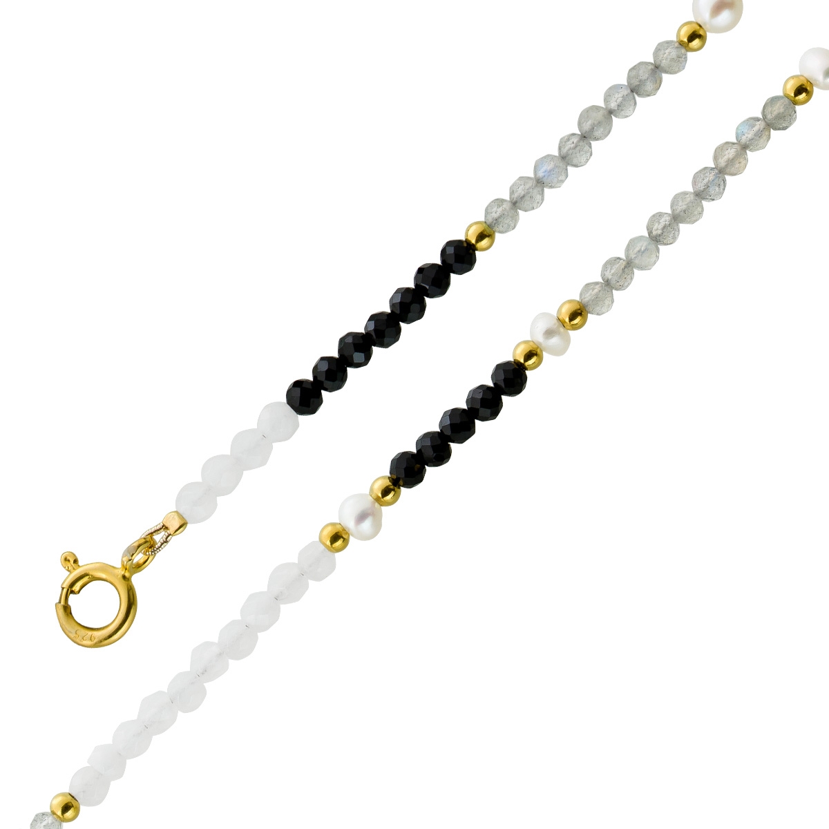 Perlenkette 47cm Süßwasserperlen Natur Spinell Achat Mondsteine 47