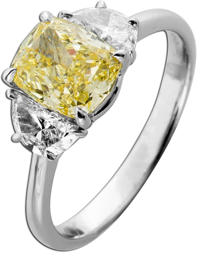 Diamantring 3ct Weissgold 585 fancy intense yellow Square cut 19