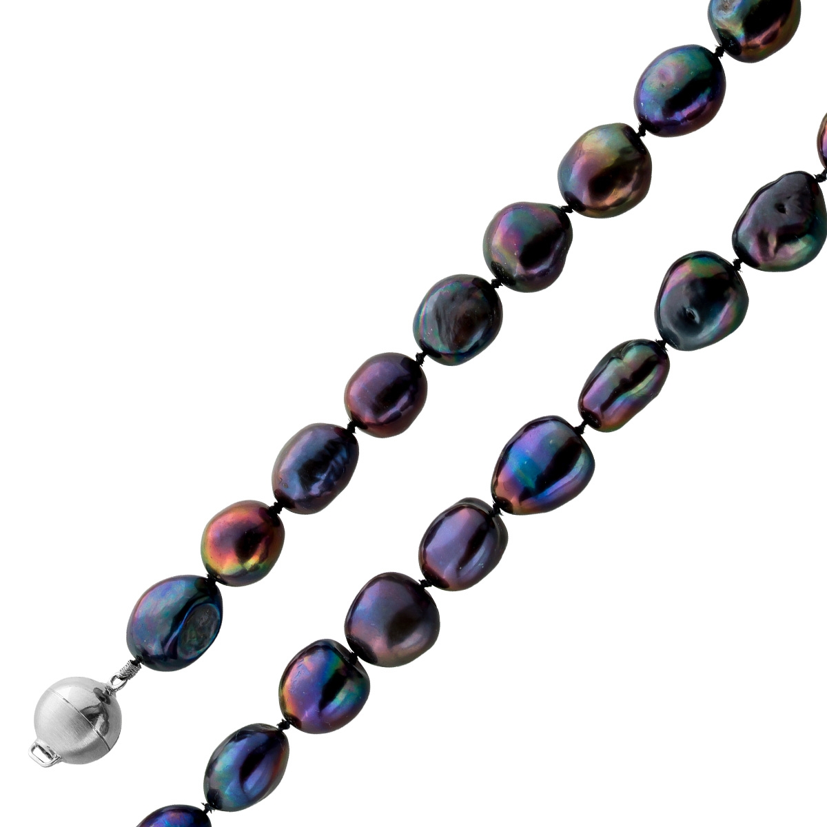 Perlenkette 45cm Biwa Perlen 10-9mm schwarz-anthrazit-pink-violett 45