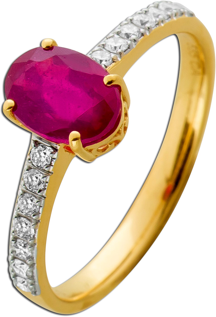 Rubin Ring Gelbgold 585 14K echt rot Edelstein Lab Grown Brillant 19