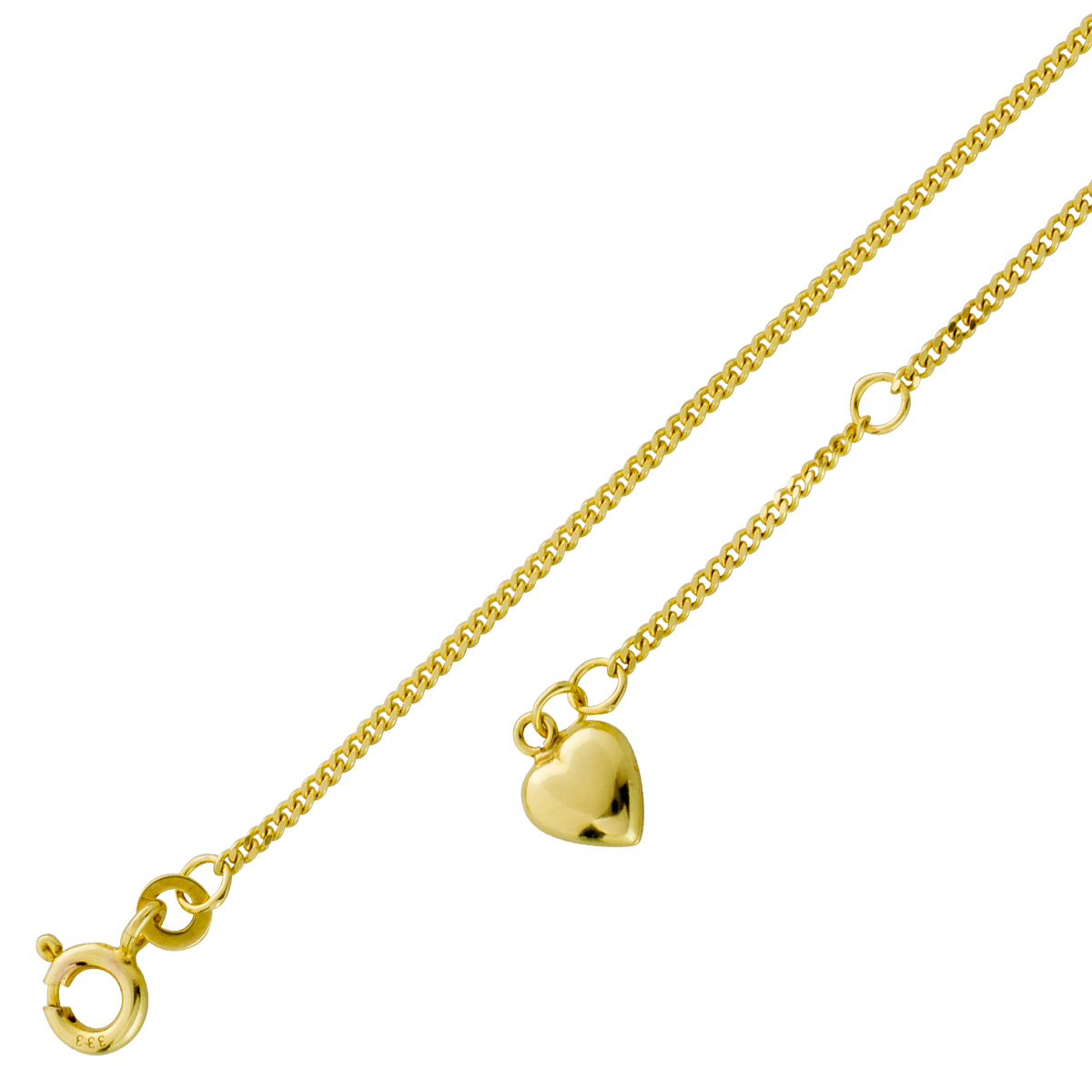 Fußkette Herzanhänger 1,4mm Gelbgold 333 8 Karat poliert 25