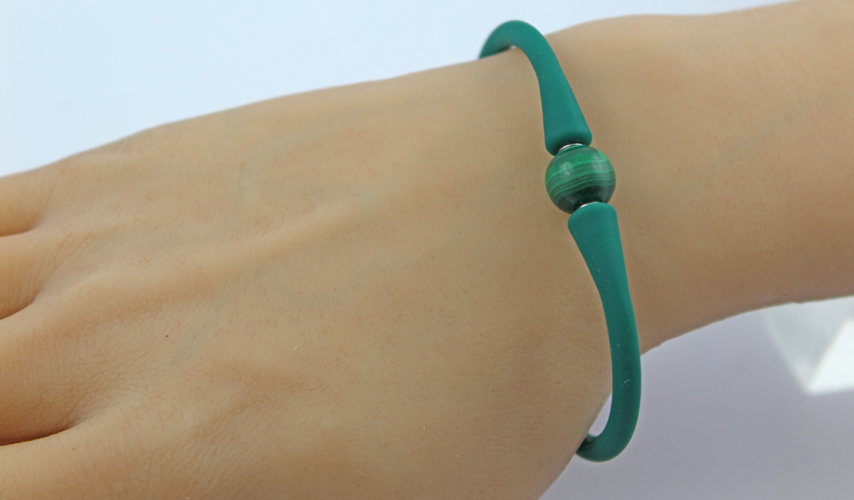 Malachite Bracelet Silicone Green Natural Gemstone 18